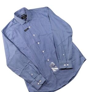 NEW Awearness Kenneth Cole Dress Shirt Mens 16.5 34/35 Blue Striped  Slim Fit